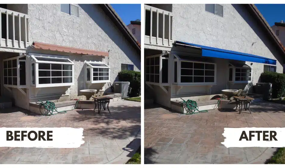 before and after blue awning