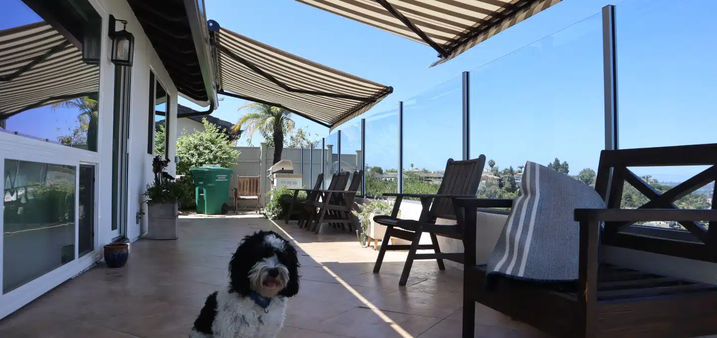 retractable awnings installed in a backyard